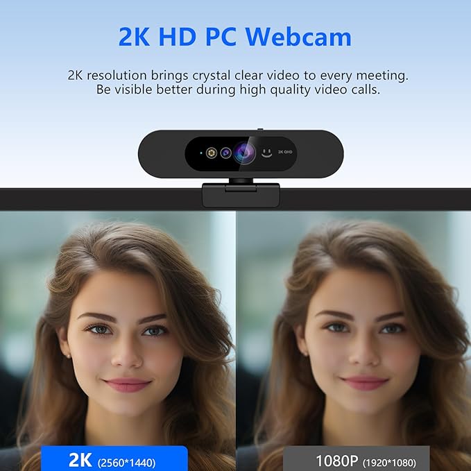MOERTEK 2K QHD Webcam with Windows Hello Facial Recognition, 4MP Computer Camera with Noise-reducing Mic, Privacy Cover, 92° FOV Laptop Webcam for Video Conferencing, Live Streaming, Online Learning