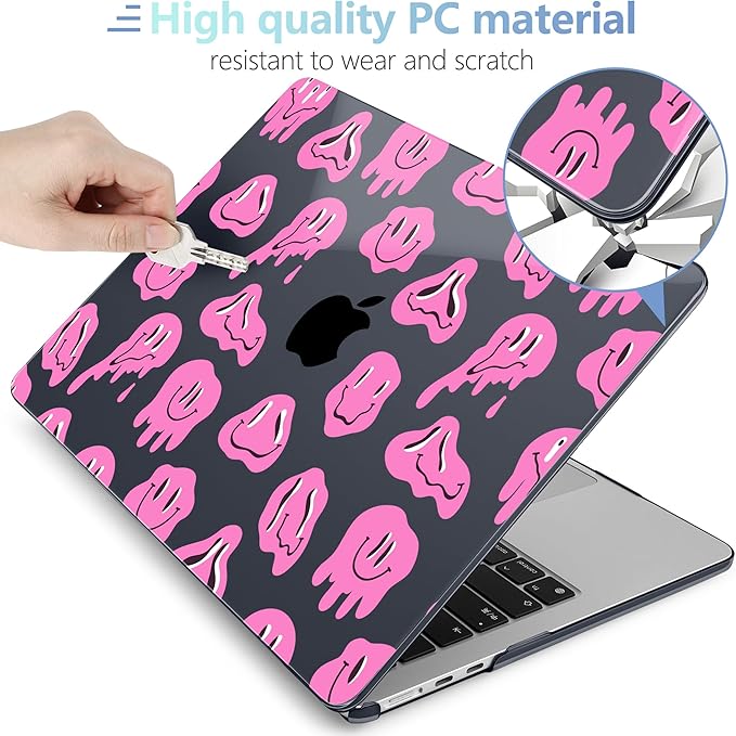 MEEgoodo for M5/M4/M3/M2 MacBook Air 15 inch Case 2026 2025 2024 2023, Case Fit Model (A3448/A3241/A3114/A2941) for MacBook Air 15.3 inch, Pink Groovy Emoji