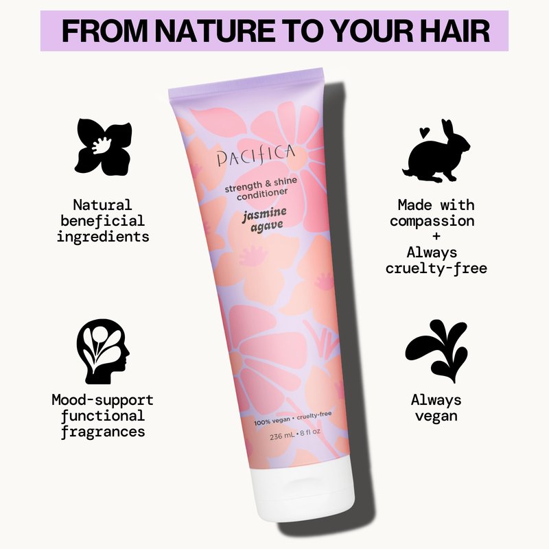 Pacifica Jasmine Agave Strength & Shine Conditioner – Repair Treatment for Dry, Damaged & Bleached Hair, Strengthens & Restores Shine, Clean Beauty, Vegan Cruelty-Free Dermatologist Tested