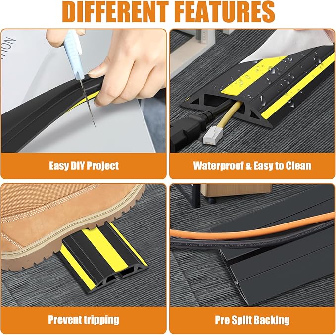 TFMUZERT 10 ft Cord Covers for Wires on Floor, Heavy Duty PVC Duct Floor Cord Cover, Floor Cable Cover Easy to Unroll Prevent Trip Hazard for Home Office or Outdoor Settings (2pcs)