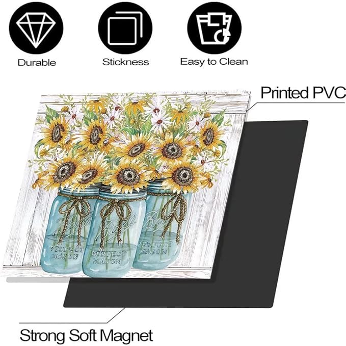 Farm Sunflower Dishwasher Cover Magnet Sticker, Vase Sunflowers Fridge Decal Magnetic Panel, Farm Style Vinyl Home Appliance Cover, Magnetic 23"x17"INCH