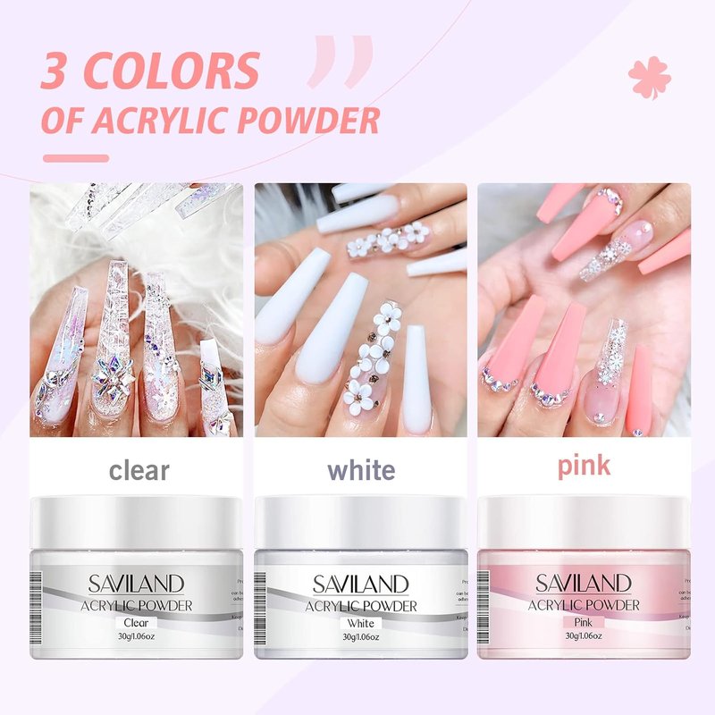 Acrylic Nail Kit - 120ml Liquid & 30g Clear Pink White Powder Set | 5 Size Brushes for Professional Nail Art