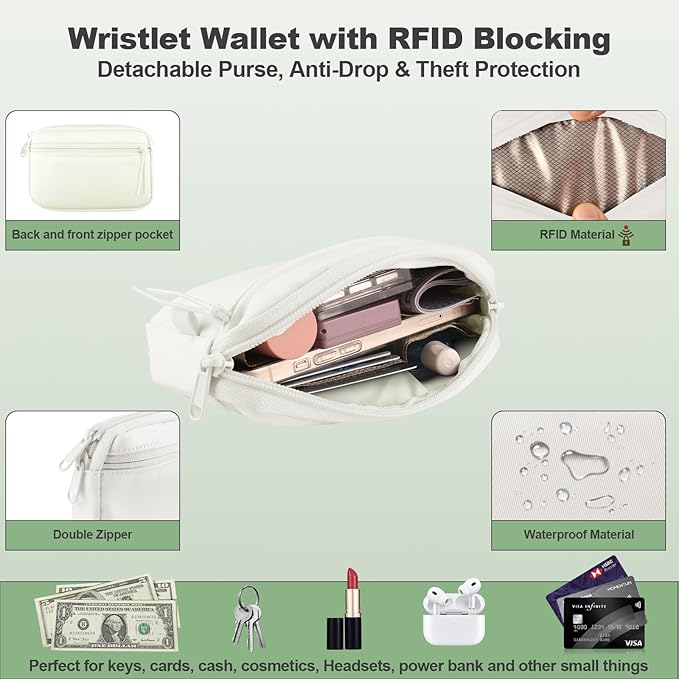 YFWE Clip and Go Strap for Phone with Wallet Crossbody, Adjustable Phone Lanyard with Detachable RFID Wristlet Wallet, Pattern Strap, Cream (M)