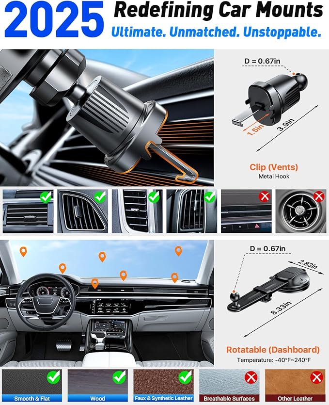 YRU [2026 Ultimate Car Phone Holder Mount [Bendable & Adjustable Aluminum Arm] Cell Phone Holder for Car Dashboard Windshield Phone Stand for iPhone 17 16 15 14 Pro Max Samsung Pickup Truck,Tomato Red