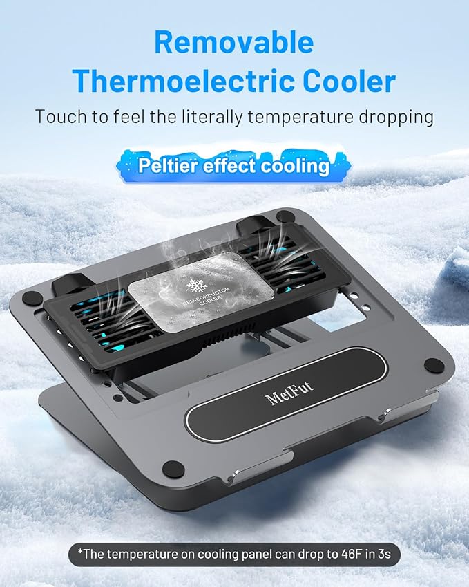 Metfut Laptop Cooling Pad with Detachable Fan & Cooler, Adjustable Height & Angle, 360 Rotation Base, Ultra-Quiet, Carbon Steel Framework for MacBook, ASUS, Dell 10-16” Laptop for Tablet, DJ Mixer