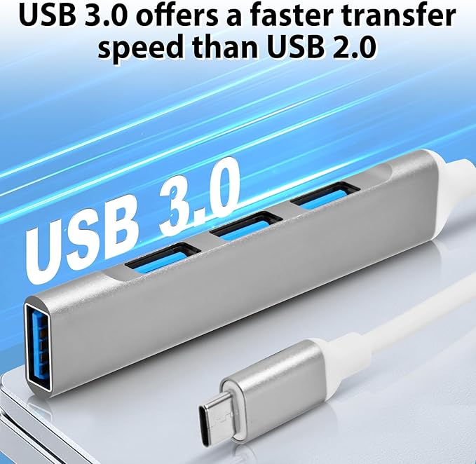QAJOPFN 4 Ports USB C to USB Hub, Aluminum Type C to USB A 3.0 Adapter, Plug and Play USB Extender for MacBook Pro/Air, Laptop, Keyboard and Mouse