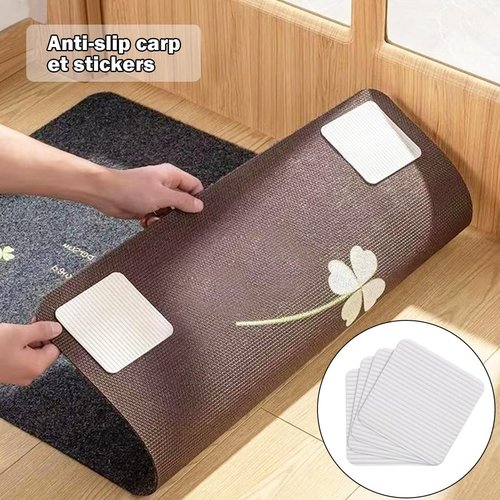 4PCS Rug Pad Grippers, Non Slip Rug Tape Grip Carpet Corner for Hardwood Floors and Tiles, Double Sided Rug Stickers Accessories for Area Rugs to Keep Area Rug Flat