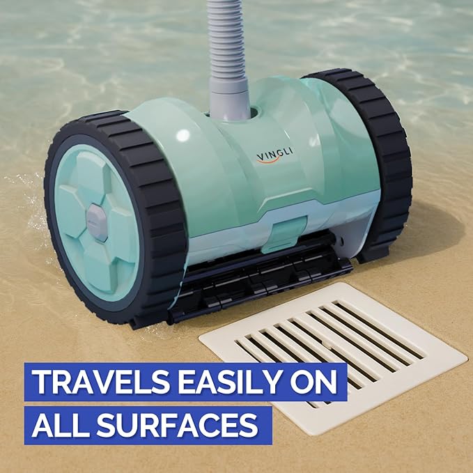 VINGLI Pool Vacuum Cleaner, Automatic Pool Sweeper for Ground&Inground Pools, Suction Side Wall-Climbing Sweeper with 39.6ft Tangle-Free Hose (Mint Green&Gray)