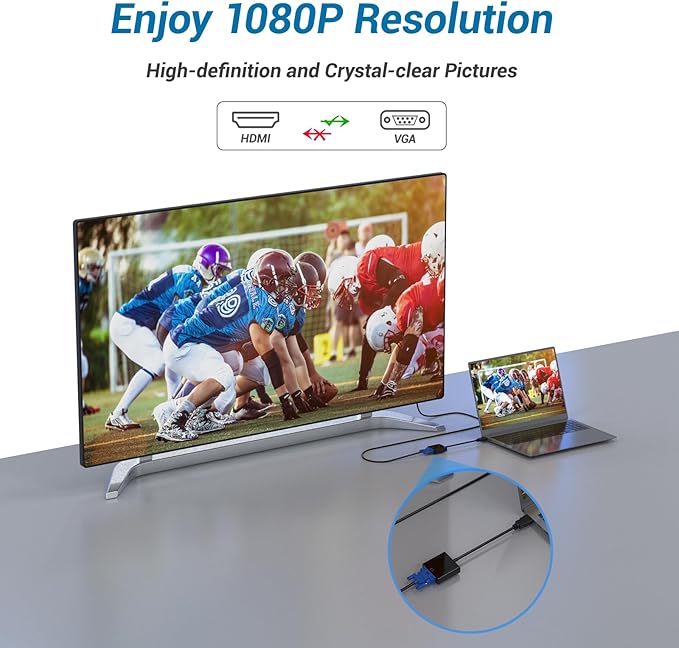 YGKSAA HDMI to VGA Adapter, 1PCS HDMI to VGA Unidirectional Converter (Male to Female), Compatible with Computers, desktops, laptops, PCs, Monitors, projectors, TV