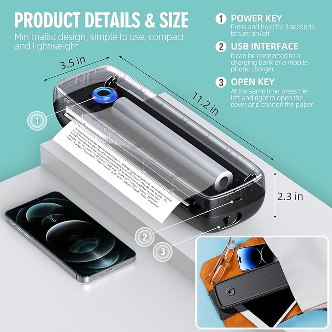 Aixiqee AixiqeePrinter for Travel，Bluetooth & USB & Labels