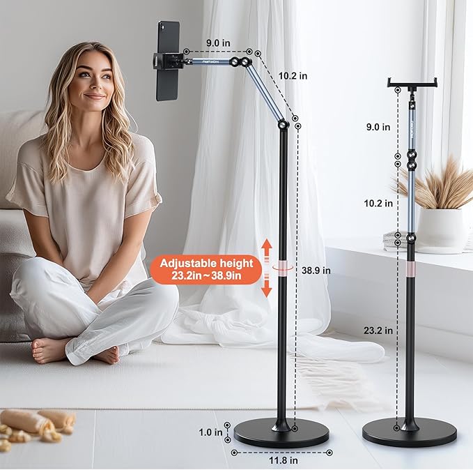 MOKURU Tablet Floor Stand, Adjustable Tablet Stand, 360° Rotation Tablet Holder, Compatible with iPad, iPhone, Samsung, Google, Kindle Tablet/Phone, (4.5''-12'')