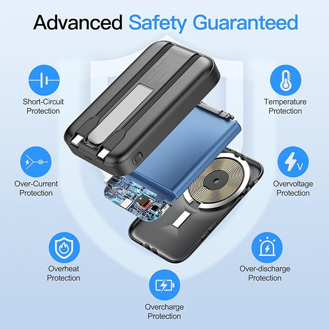VTIAEK 2026 Latest Portable Charger, 16800mAh Magnetic Wireless Power Bank with 2 Built in Cables, LED Display Battery Pack Travel Essentials for iPhone 17/16/15/14/13/Pro/Mini/Pro Max Andriod