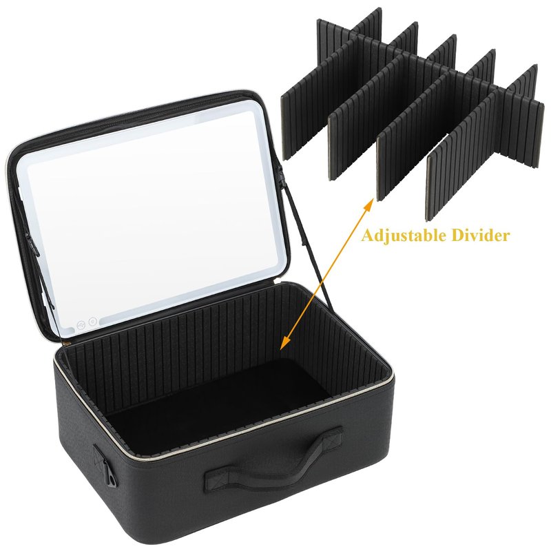 Tense Edano Extra Large PU Cosmetics Train Case with LED Lighted Mirror Rechargeable 3 Color Lights Portable Makeup Artist Organizer with Adjustable Dividers Shoulder Strap (Lighted Cosemtic Case)