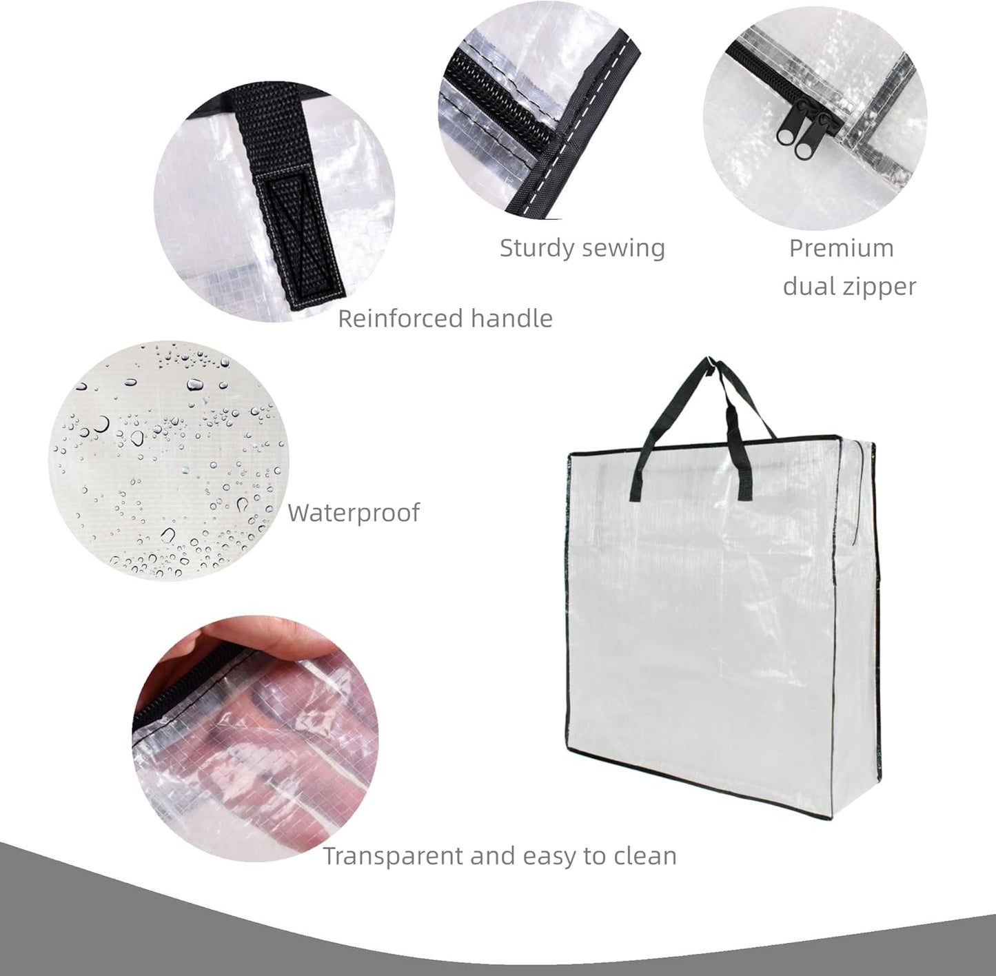 Skiennix Clear Storage Bags - 3 Pack with Zipper & Handles for Closet, Underbed & Moving | Ideal for Bedding & Clothes