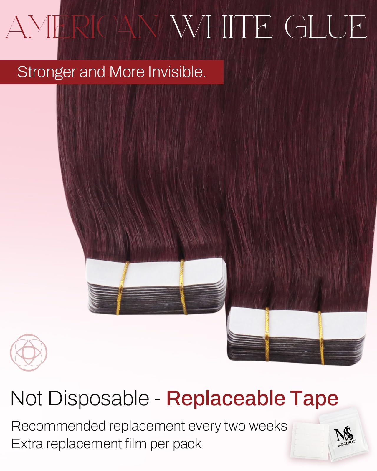 Moresoo Burgundy Tape in Hair Extensions Wine Red #99J Straight Human Hair 14 Inch 20pcs 40g Invisible Seamless Tape in Extensions for Fashion Hair Look Smooth Shiny Real Human Hair for Women