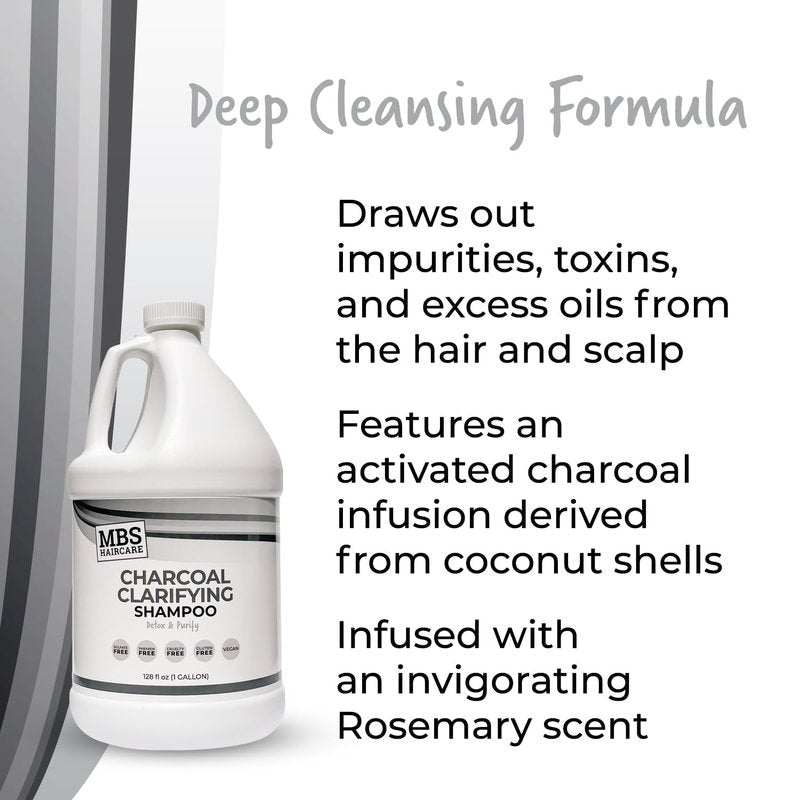 MBS Haircare Professional Charcoal Clarifying Shampoo, 1 Gallon – Sulfate-Free, Paraben-Free, Vegan – Color Safe Deep Cleansing Formula