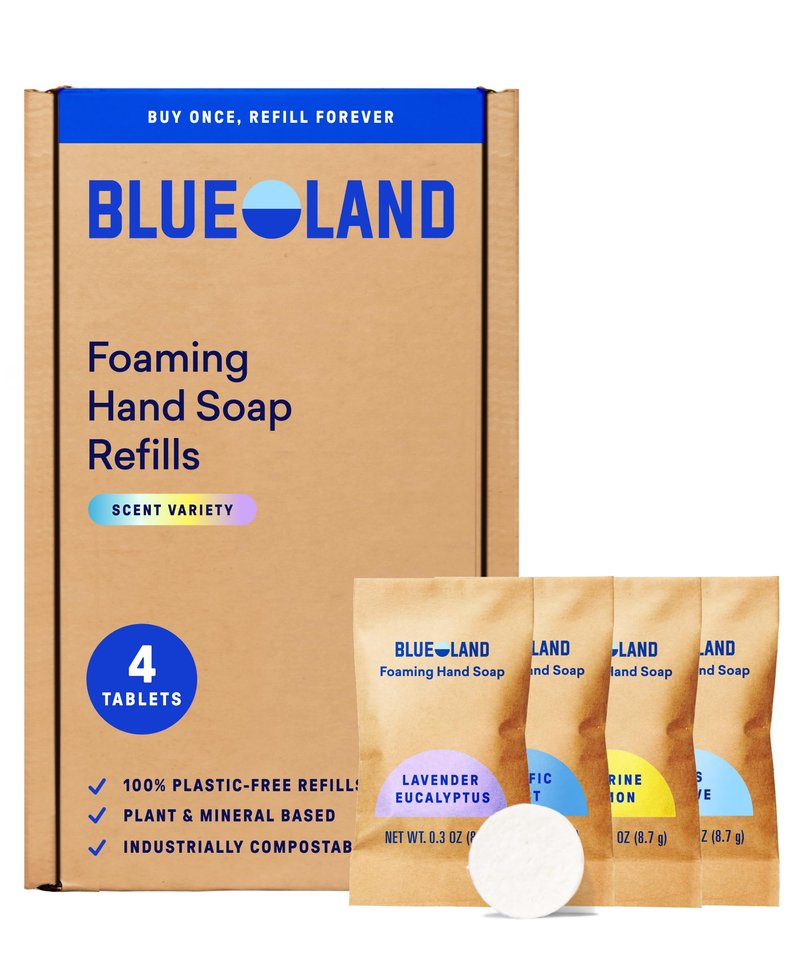 BLUELAND Foaming Hand Soap Refill Tablets, 10-Pack, Fragrance Free, Eco Friendly Cleaning Products, 10 x 9 Fl oz