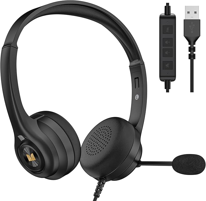 Monster Voicelink 100 Wired Headset, Wired Headphones with Noise Cancelling Microphone for PC Laptop, USB Connection Plug and Play, Computer Headset Use for Online Meeting, Work Call Center