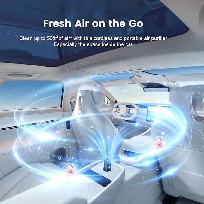 Arint Car Air Purifier, Mini Portable HEPA Filter with 4-Layer Filtration & LCD Display, 15dB Ultra Quiet, Cordless, Eliminates 99.97% of Smoke Dust Pet Odors for Vehicle Office Travel
