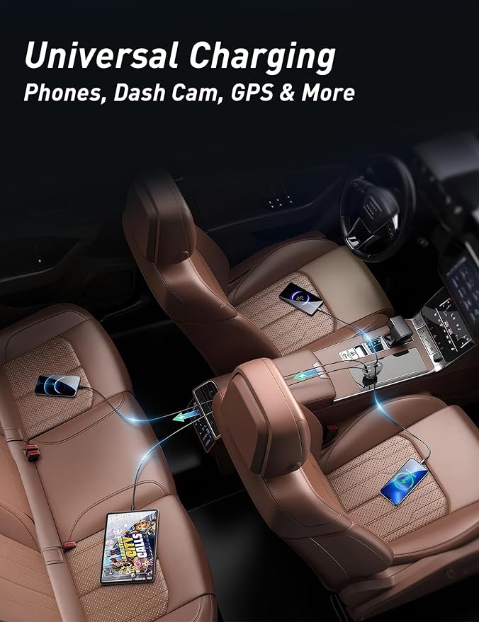 Retractable Car Charger USB C Fast Charging 120W, Car Accessories Cigarette Lighter Adapter Car iPhone17 16 15 14 13, Galaxy S26, Pixel Charger Travel Essentials Gift for Travelers, Men, Women