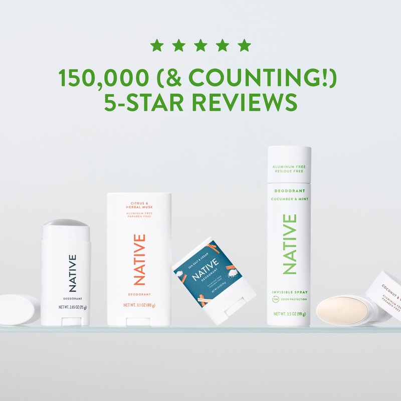 Native Deodorant Contains Naturally Derived Ingredients, 72 Hour Odor Control, Deodorant for Women and Men, Aluminum Free, Cucumber & Mint 2.65oz