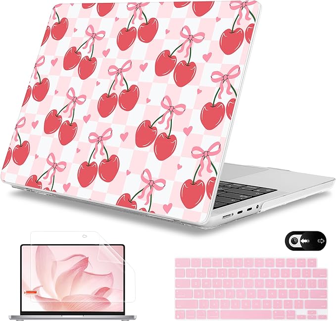 Mektron Case for 2026 M5 MacBook Pro 16 inch A3429 A3428 M4 A3403 A3186 M3 A2991 M2 A2780 M1 A2485 (2021-2025) Pro/Max with Liquid Retina XDR, Hard Shell Plastic Laptop Cover, Cherries Bows C353
