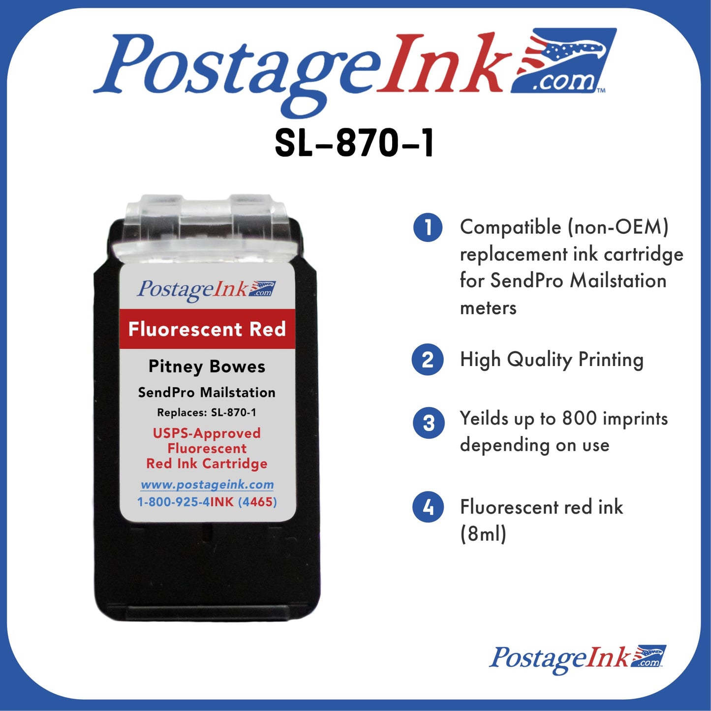 PostageInk.com SL-870-1 Red Ink Cartridge for PB SendPro Mailstation (CSD1) Postage Meters (2-Pack)