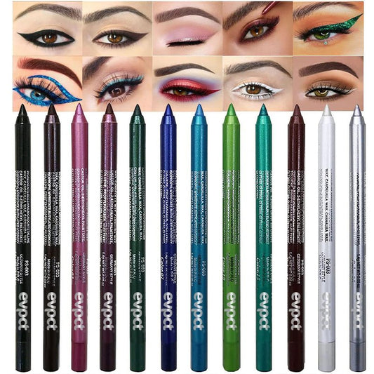 evpct 12Pcs Green Blue White Black Brown Purple Color Gel Glitter Eyeliner Pencils Set for Women Waterline Waterproof Smudge Proof lapiz de ojos delineador de ojos contra el agua Eye Liner Makeup 1-5