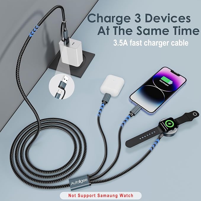 Travel Essentials for Apple Watch Charger,3 in 2 USB C Cable for Multi Charging Cable Cord,Vacation Camping RV Essentials Portable Designed for iWatch &iPhone 17-11 -5FT ﻿