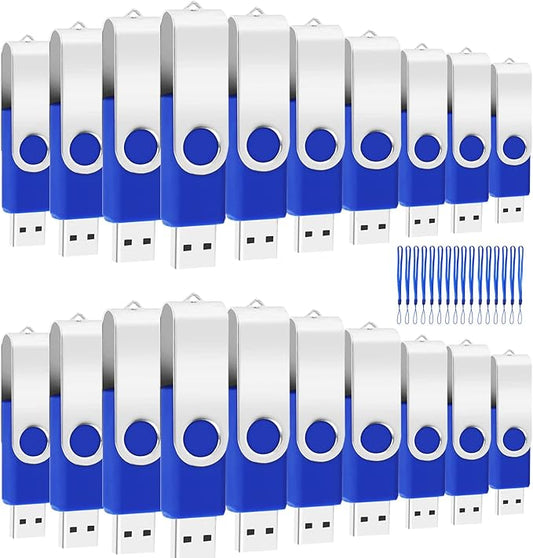 20Packs of 8GB USB2.0 Bulk Flash Drive EASTBULL FAT32 USB Drive Pack (Blue)