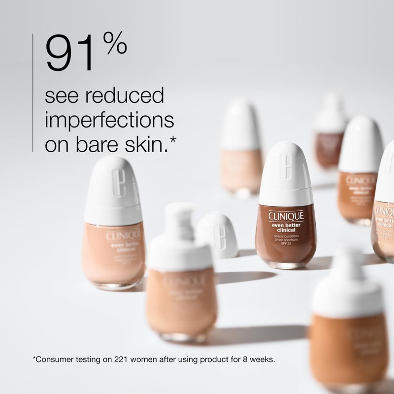 Clinique Even Better Clinical Serum Liquid Foundation SPF 25 With Vitamin C, Salicylic Acid + Hyaluronic Acid For Combination to Oily Skin Types | Full Coverage + Matte Finish, Porcelain Beige