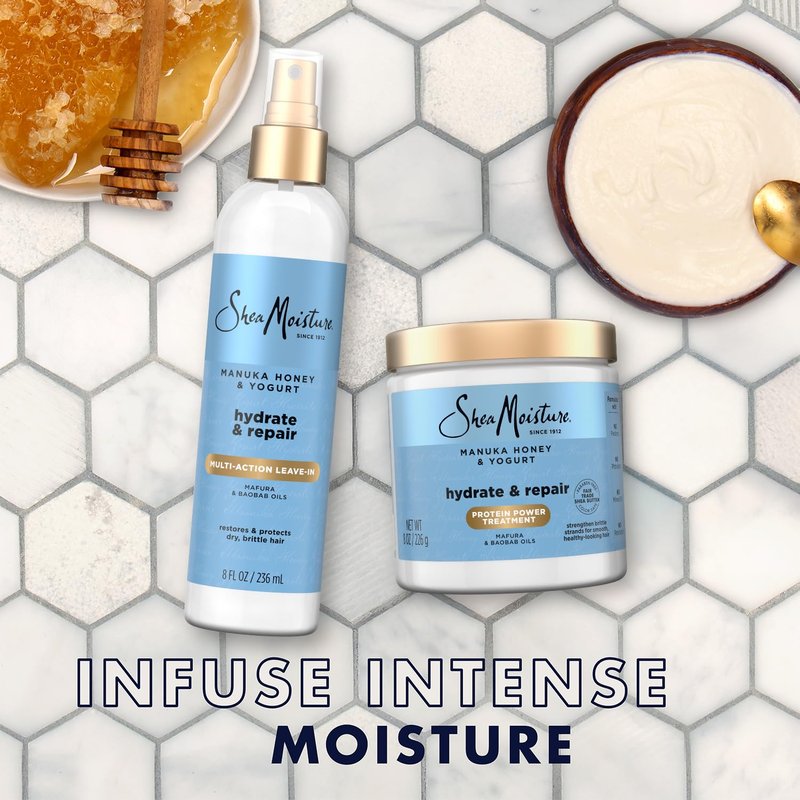 SheaMoisture Manuka Honey & Yogurt Multi-Action Leave-in Conditioner + Protein Power Treatment for Hair Repair, Frizz Control, 8 Oz Ea, for Curly, Damaged Hair
