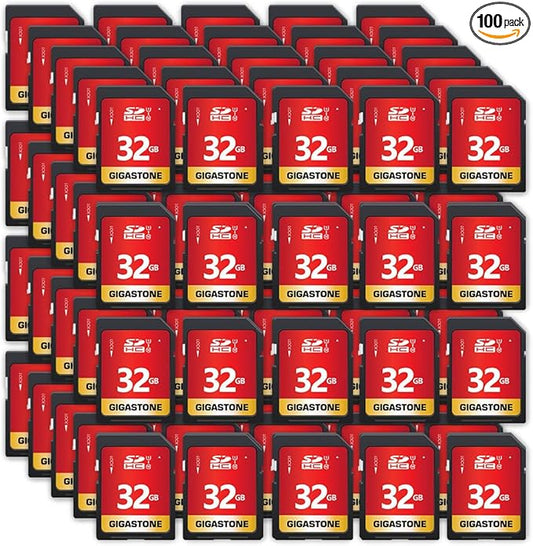 GIGASTONE 32GB SD Card 100-Pack UHS-I U1 Class 10 SDHC Memory Card High-Speed Full HD Video Compatible with Digital Camera, SPYPOINT TACTACAM Trail Camera, with 100 Mini Cases
