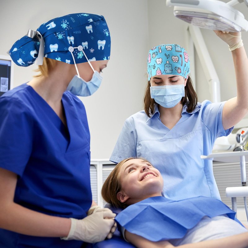 Tisancy 12 Pcs Dental Scrub Cap for Women Nurse Cap with Button Adjustable Dentist Surgical Hat Long Hair Ponytail Pouch Hat(Cute Style) Colorful