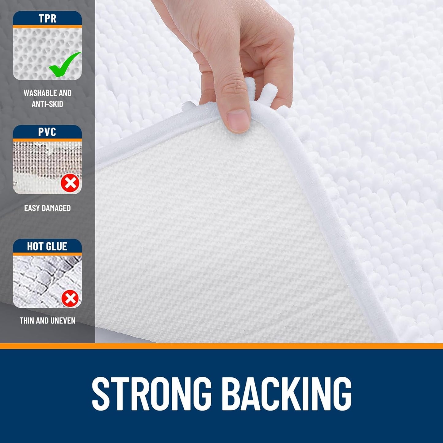 OLANLY Large Bath Rugs - Extra Soft Chenille, Quick Dry & Machine Washable | 40x24 Inches, White