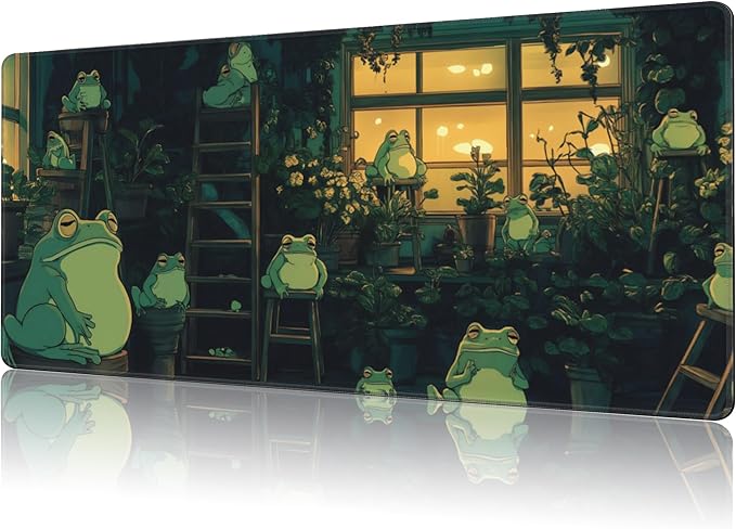 NIYLYNSYN Mouse Pad Large Cute Frogs Non-Slip Game Desk Mat with Stitched Edge Laptop Keyboard Desk Pad for Work Home Gaming (35.4 x 15.7 Inches)