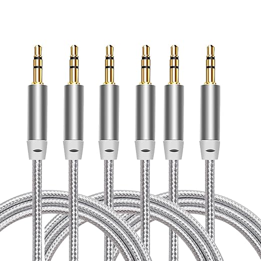 Faoyliye 3.5mm Nylon Braided Stereo Audio Cable,(3 Pack) 4.9ft/1.5m Male to Male Aux Cord Audio Cord Compatible iPhones, iPads and Other 3.5mm DC Plug Port Device (Silver)