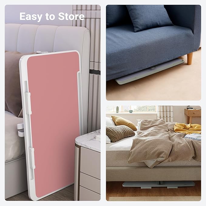 iXTRA Laptop Lap Desk Include Cooling Fan,Adjustable Lap Desk with Light Fan,Folding Laptop Desk for Bed with USB,Bed Desk with Storage Drawer 56x32cm,Pink