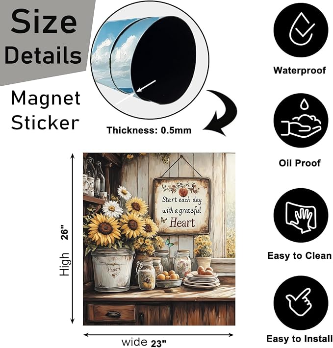 Generic Pastoral Style Sunflower Dishwasher Magnet Cover Kitchen Decor,Wood Grain Daisy Butterfly Dishwasher Sticker,Inspiring Quotes Refrigerator Panel Decals,Home Appliances Magnetic 23x26