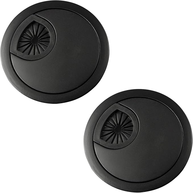 aoozleny Desk Grommet for Wire Organizer,PC Computer Desk Plastic Grommet Cord, Tidy Cable Hole Cover Organizers,2 Pack (53mm, Black)