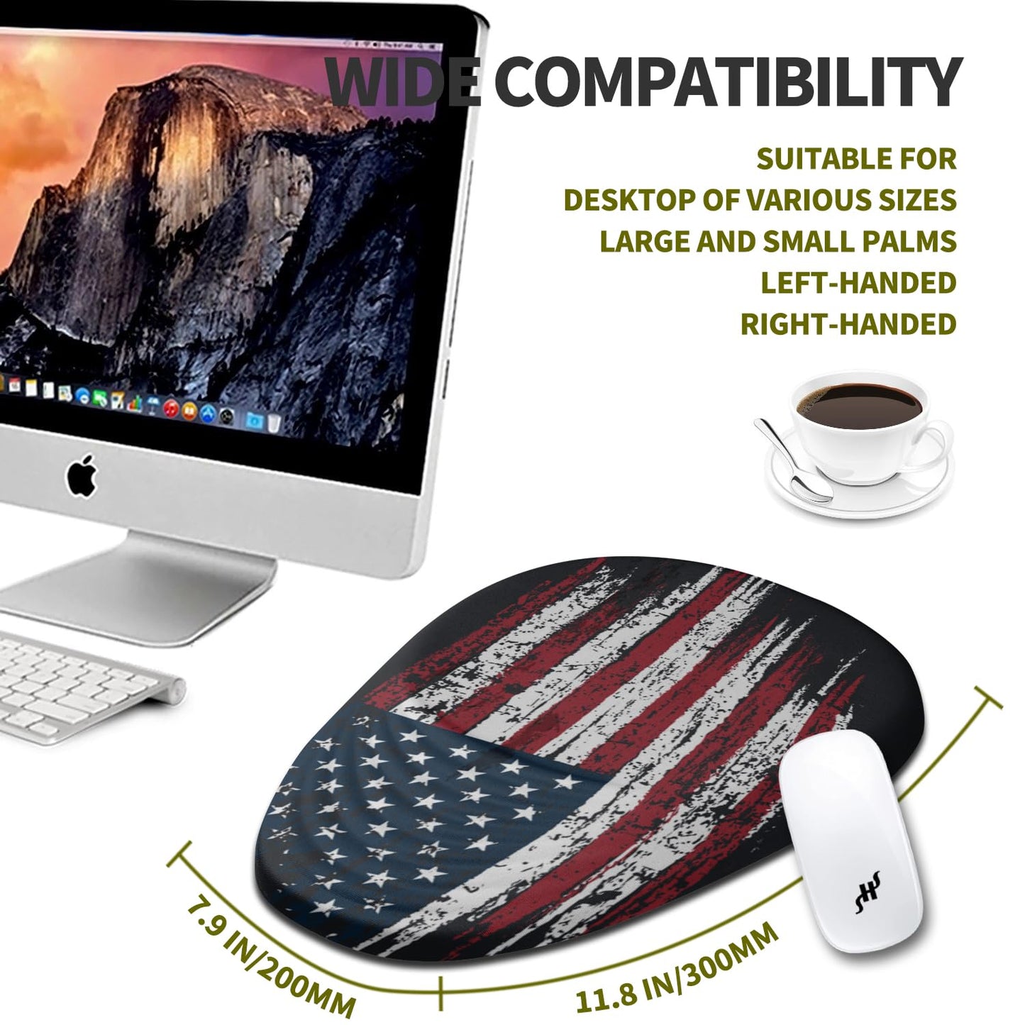 Hokafenle Ergonomic Mouse Pad Wrist Support, Terraced Slope Carpal Tunnel Wrist Pad for Mouse with Unibody Memory Foam, Wrist Rest Pain Relief Mousepad (US Flag, 11.8x7.9 in)