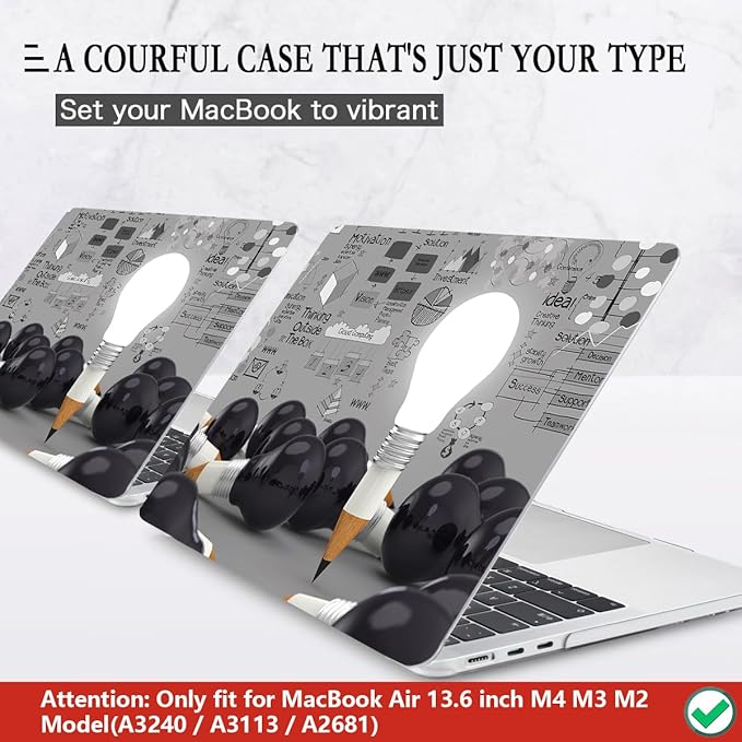 CISSOOK Creative Bulb Hard Shell Case for MacBook Air 13.6 inch 2026 2025 2024 2022 Release, Plastic Hard Shell Cover with Keyboard Cover for MacBook Air 13 M2 M3 M4 M5