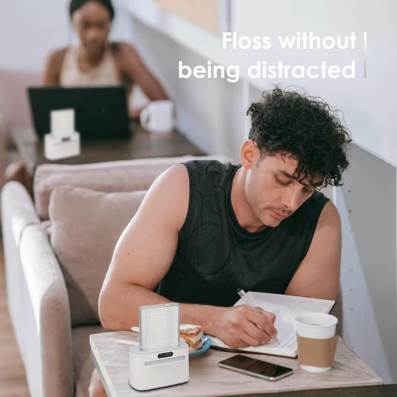 Smart Touchless Floss Pick Dispenser with Sensor - Refillable and Rechargable with 2 Cartridges (100 Picks) - Innovative and Hygienic Floss Pick Holder (Light Gray)