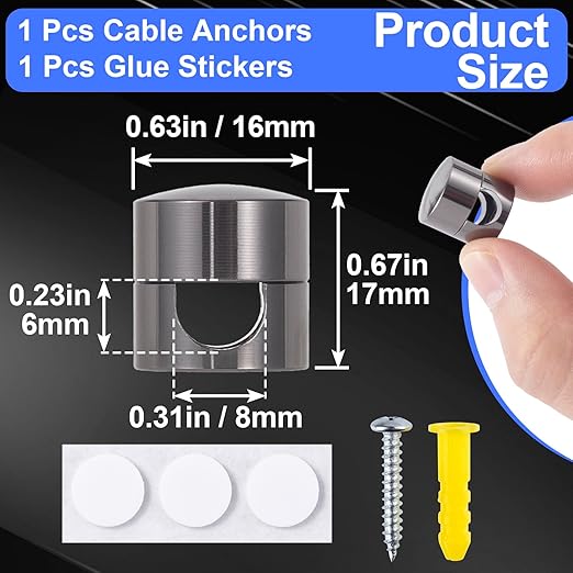 SmallCat 1 Sets Charger Holders for Cords, Black Adjustable Cable Anchor Holders, Adhesive Metal Cord Clips, Cable Management Wire Organizers for Desk, Office, Nightstand