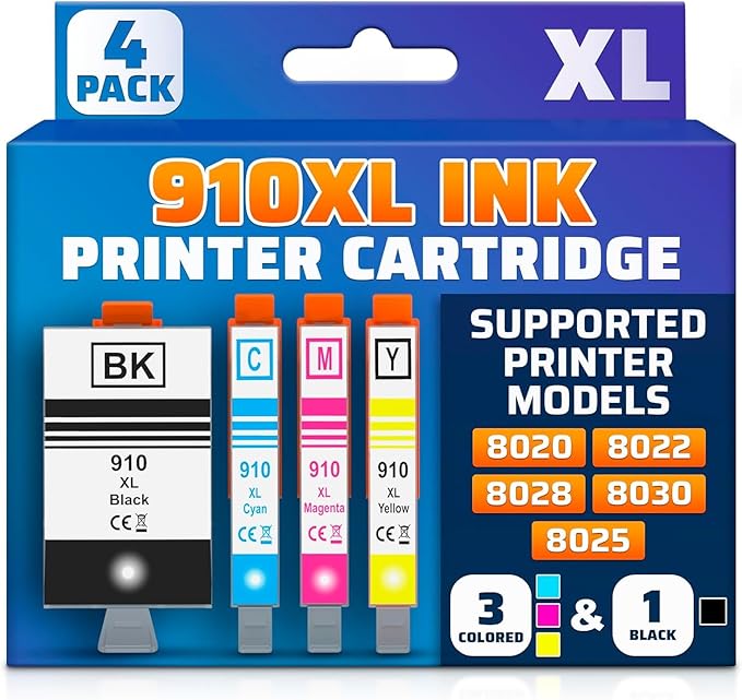 910XL Ink Cartridge Combo Pack – Includes Black & Color – Compatible with HP 8020, 8025, 8028, 8030, 8035, 8010, 8015, 8018, 8022 – Vivid Results – Easy Installation