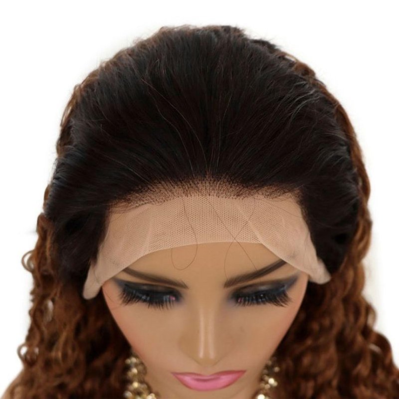 Peenoll Curly Human Hair Wig Omber T 27 Lace Frontal Closure Jerry Curly Human Hair Wig Pre Plucked Pre Cut Lace Frontal Closure Glueless Wigs Elastic Band 200% Density