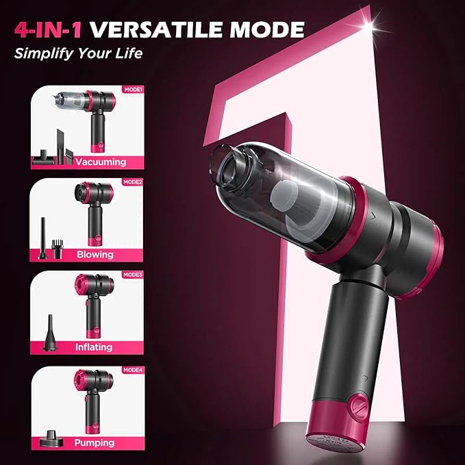 SIX CRAFTSMEN Cordless Rechargeable Mini Vacuum, 4-in-1 Car Vacuum Cleaner