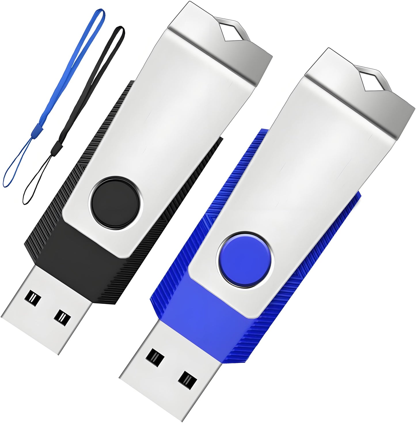2GB Flash Drive 2 Pack, Wooolken USB 2.0 Thumb Drives Jump Pen Drive Memory Stick with LED Light and Lanyards for Storage and Backup (Black Blue)