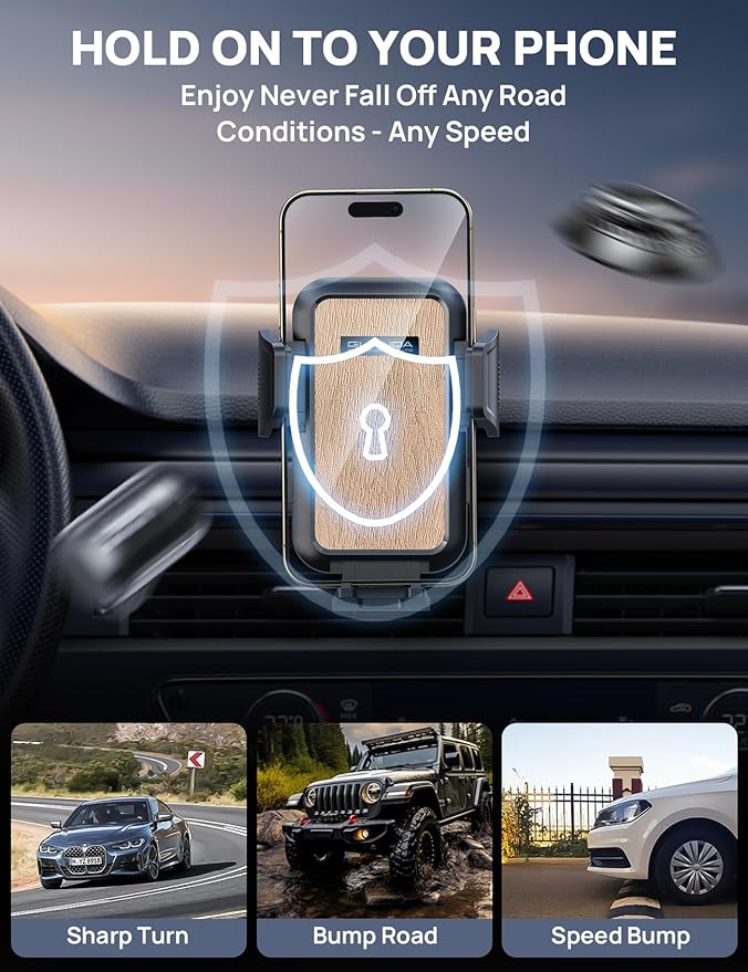 Guanda Car Phone Holder Mount with Air Vent Hook, Military Grade Stable, 360 Rotatable Suction Cup for Dashboard Windshield, Truck Cradle Stand Compatible with iPhone 17 16 Pro Max Samsung All Phones