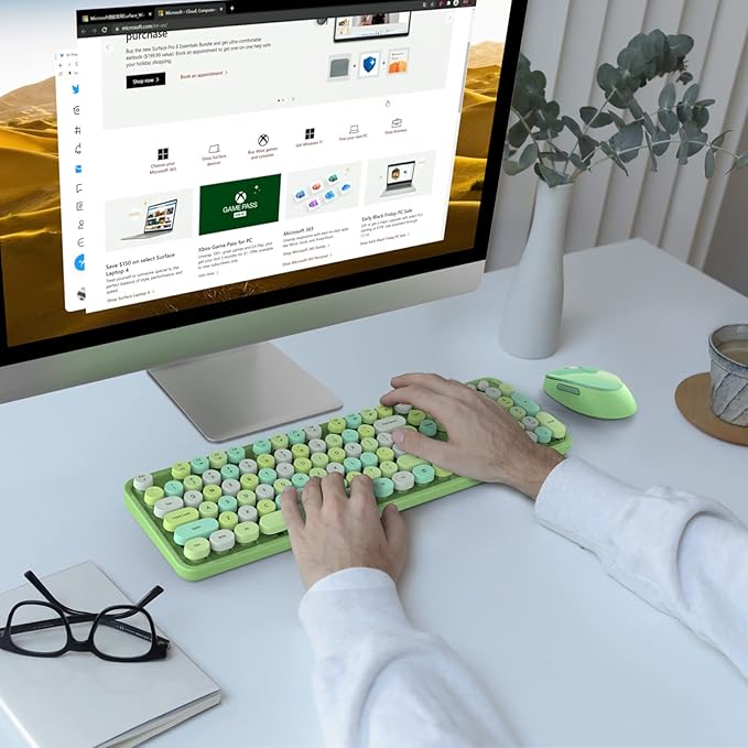 KNOWSQT Wireless Keyboard and Mouse Combo, Green 104 Keys Full-Sized 2.4 GHz Round Keycap Colorful Keyboards, USB Receiver Plug and Play, for Windows, Mac, PC, Laptop, Desktop